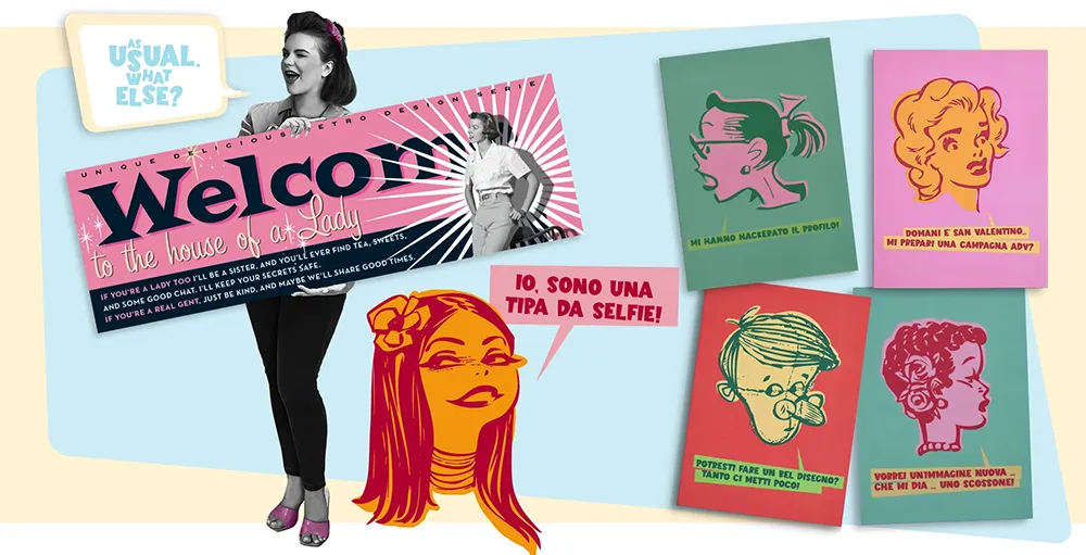 Copertina dal design grafico anni '50 che mostra alcuni prodotti della collezione 1950's firmata byWalden