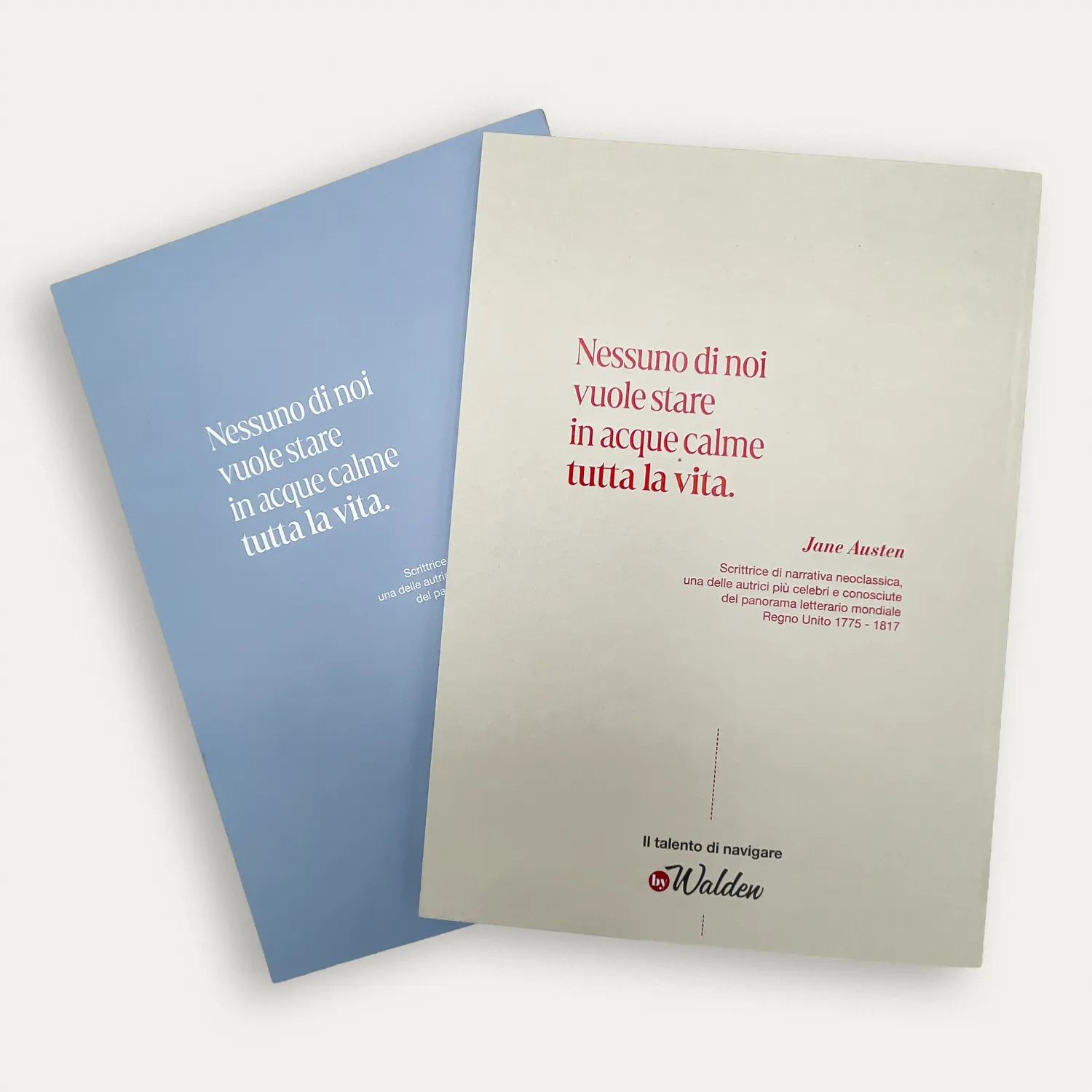 Quaderni Nocchiera, retro Retro dei quaderni Collezione Navigazione Nocchiera con biografia e citazione di Jane Austen