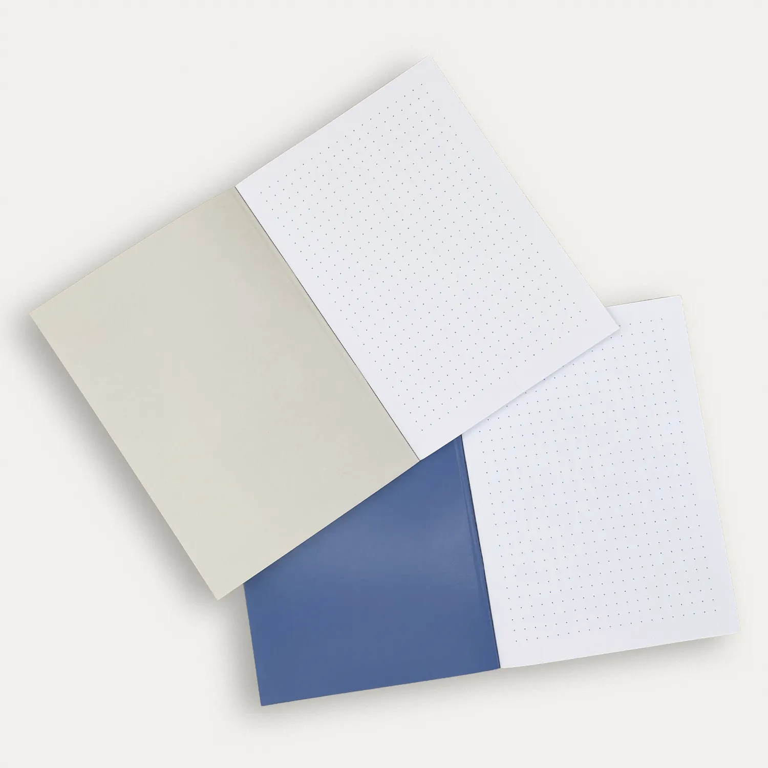 Quaderni Navigazione Polpo, interno Quaderno Collezione Navigazione color sabbia e blu con pagine puntinate e dettaglio della seconda di copertina.