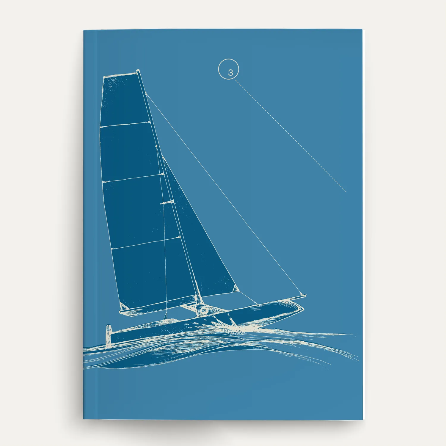 Quaderno Alisei con copertina azzurra e illustrazione in blu di una barca a vela