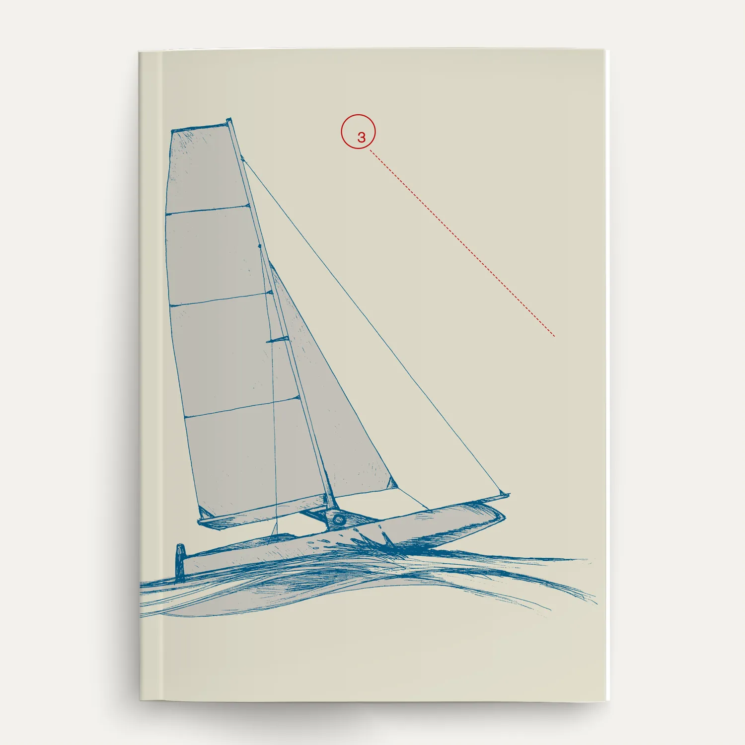Quaderno Alisei con copertina color sabbia e illustrazione dai contorni blu di una barca a vela