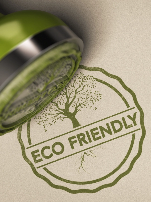 eco-friendly dettaglio fotografico di un timbro eco friendly marchiato in verde su un foglio