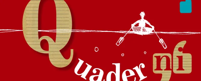 Parola QUADERNI trattata graficamente su fondo rosso e particola di illustrazione della Collezione Navigazione