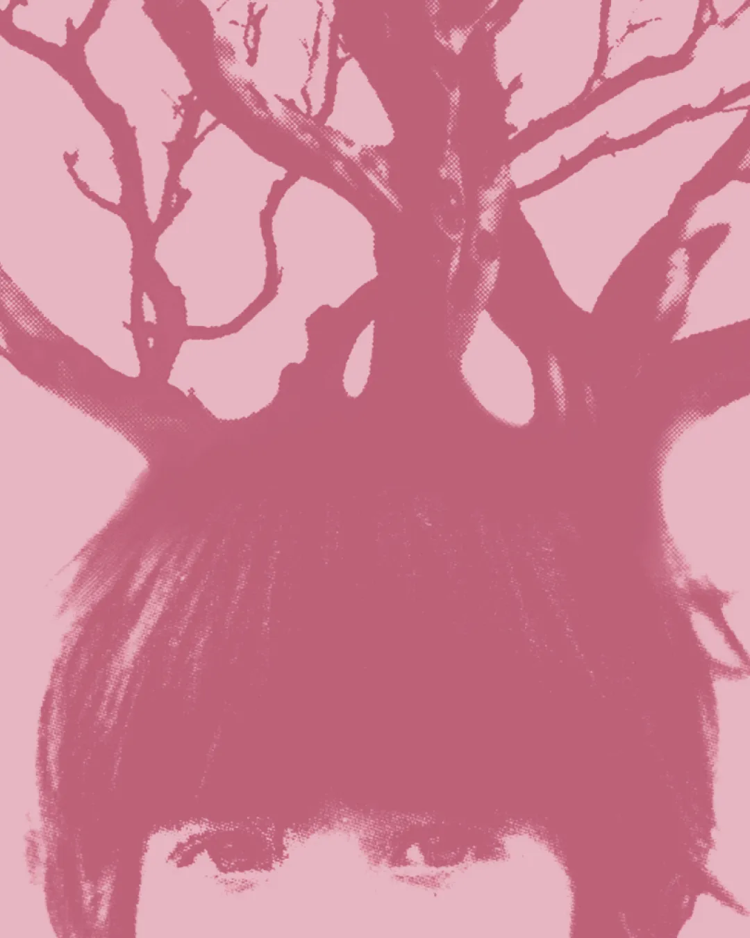Particolare di bambino nomade con albero in testa su fondo rosa della Collezione Iconico